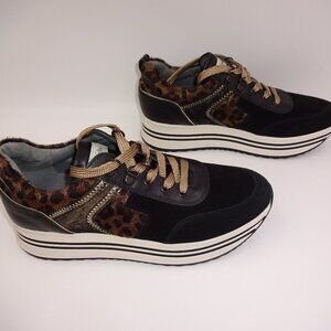 Womens NeroGiardini Black Suede Faux Fur Tennis Shoes Sneakers 39 9 I013290D